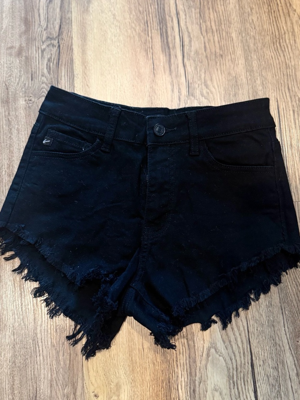 Kancan Black Frayed Hem Women's Denim Shorts